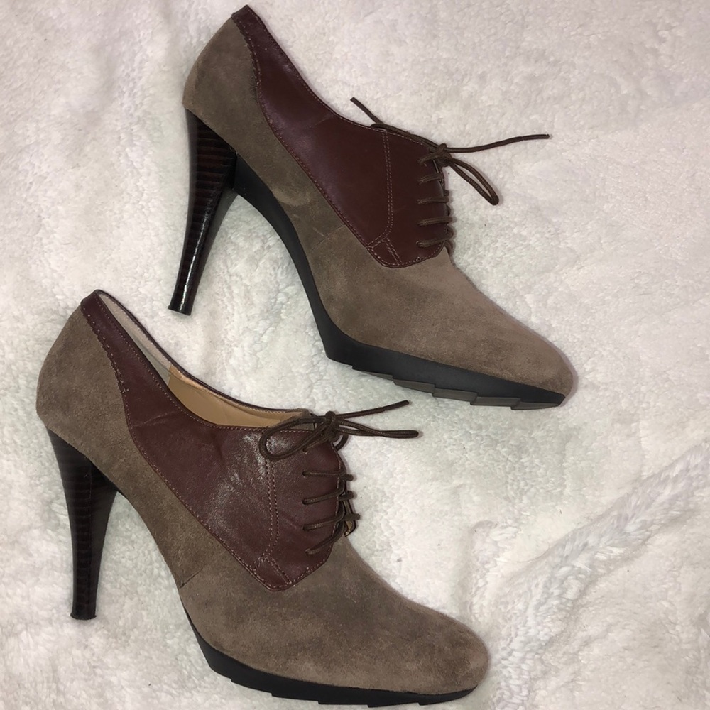 NINE WEST CANDACE Ankle Booties Brown Leather